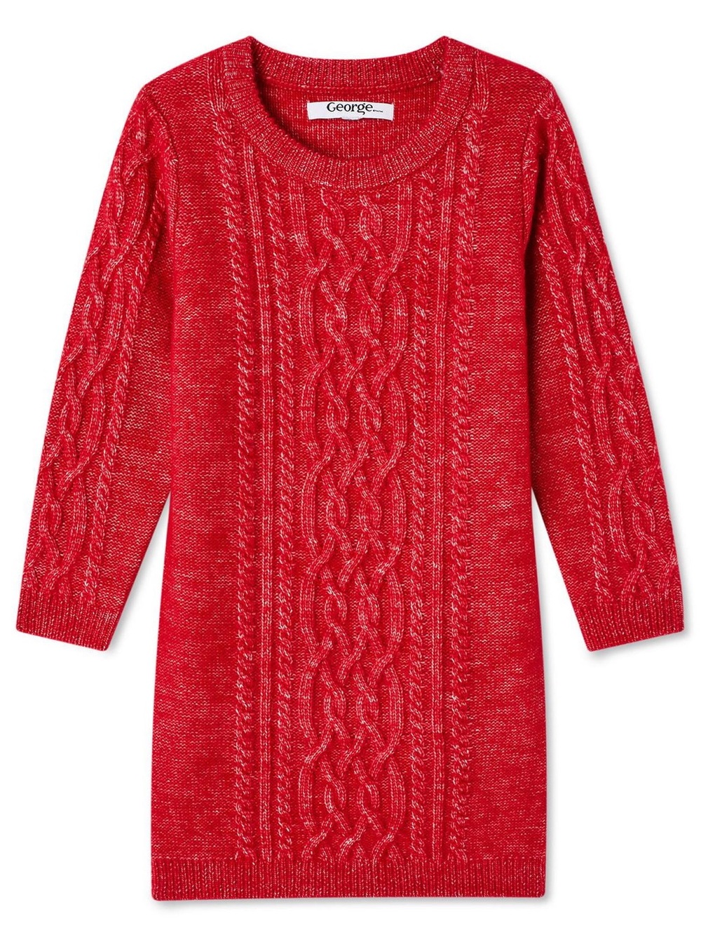 George Red Cable Knit Crew Sweater Dress